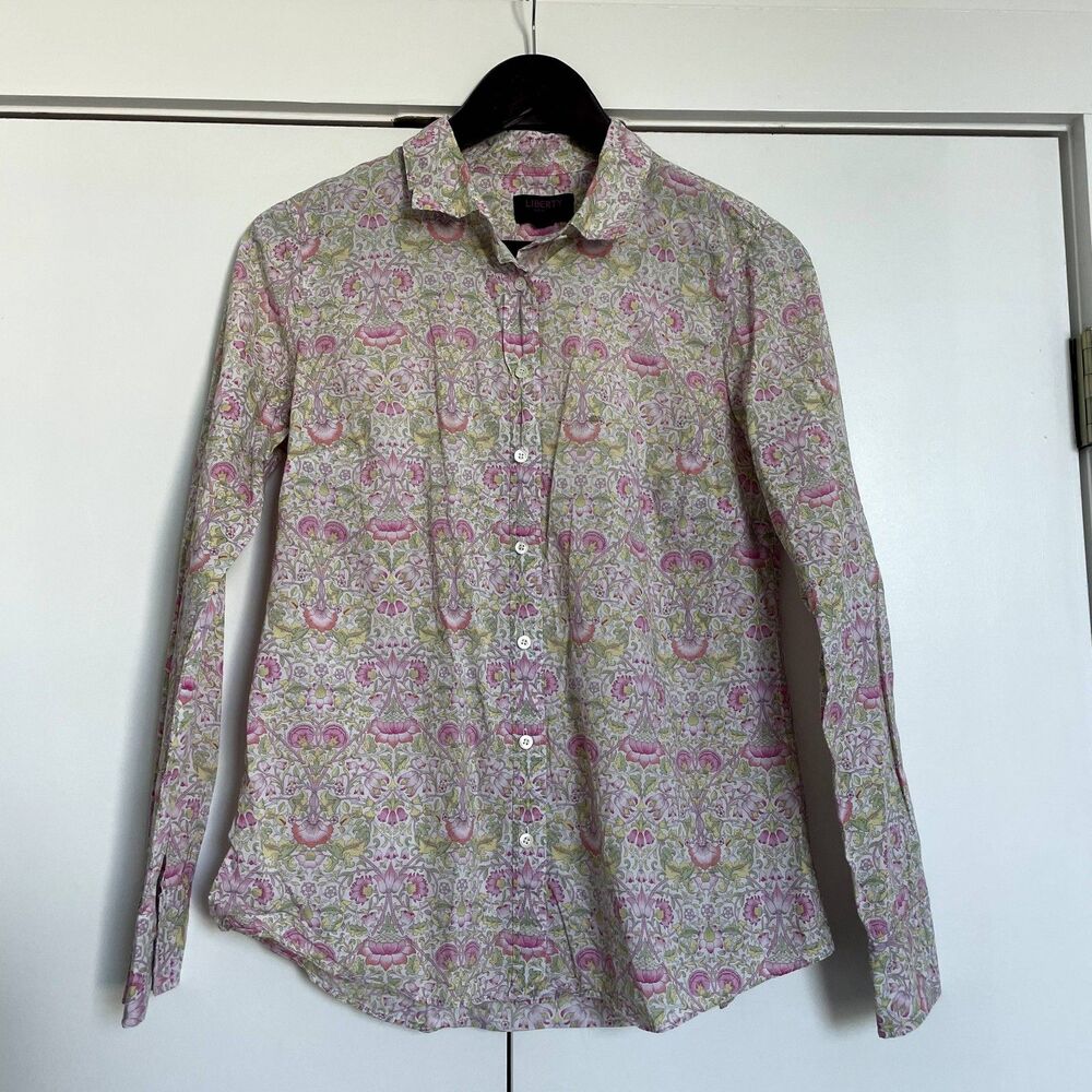 J.Crew x Liberty Art Fabrics Button-up Blouse 4 Pink Green Floral Cottage Preppy